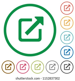 External link flat color icons in round outlines on white background