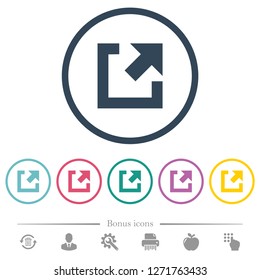 External link flat color icons in round outlines. 6 bonus icons included.