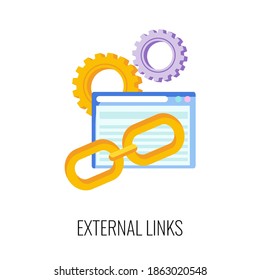 External Link Flat Icon. SEO, Increase The Quantity And Quality Of Traffic To Website. Digital Marketing. Content Strategy For Online Promotion. Marketing And Advertising. Flat Vector Illustration.