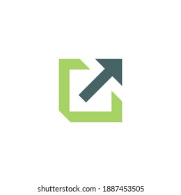 Icono de enlace externo con flecha y caja, Abrir en un nuevo icono plano de ventana. Ilustración vectorial de material aislado en fondo blanco.
