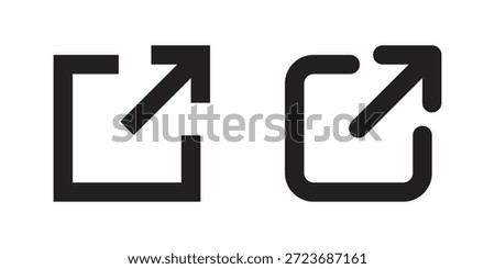 External link icon with arrow pointing out of square representing hyperlink, redirect, navigation and open page action for user interface and web design
