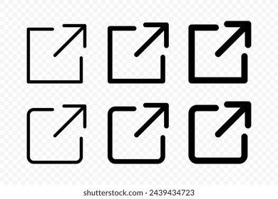 Conjunto de iconos de enlace externo aislado sobre fondo transparente
