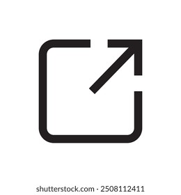 Icono de Enlace externo. Flecha derecha hacia arriba. Símbolo minimalista negro. Forma de contorno cuadrado.