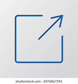 External link simple icon vector. Flat design. Paper cut design. Cutted blue symbol with shadow. Gray background.ai