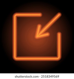 External link simple icon, vector. Flat design. Orange neon on black background.ai