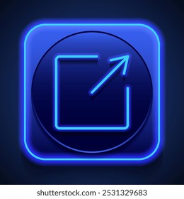 External link simple icon vector. Flat design. Blue neon style on button. With shadow.ai