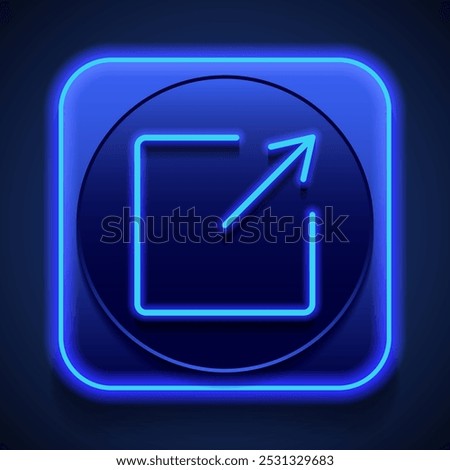 External link simple icon vector. Flat design. Blue neon style on button. With shadow.ai