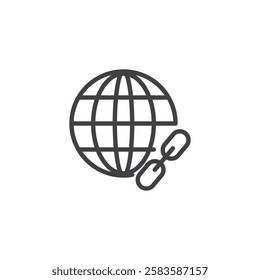 External Linking line icon. linear style sign for mobile concept and web design. A globe with a chain link outline vector icon. Symbol, logo illustration. Vector graphics