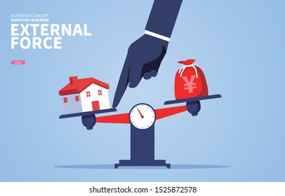 External pressure causes the house to weigh more than the purse