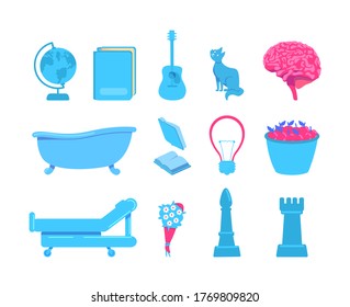 External stimuli of brain activity flat color vector object set. Sources of various sensations. Touch, vision, sound stimuli isolated cartoon illustration for web graphic design and animation pack