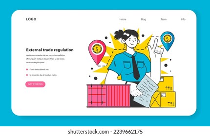 External trade regulation as a measure to reduce inflation web banner or landing page. Economics crisis recovery. Growing up prices and value of money decline. Flat vector illustration