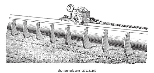 Außenansicht der Plainpalais-Tube, Druckluft-Aufzug, Vintage-Gravur. Industrielle Enzyklopädie E.-O. Lami - 1875. 