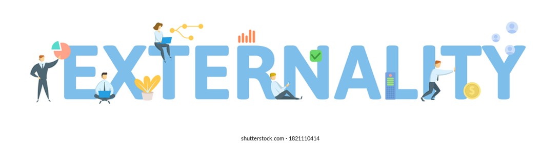 Externality. Concept with keyword, people and icons. Flat vector illustration. Isolated on white background.