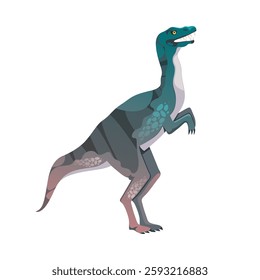 Extinct animal with claws and tails, isolated Velociraptor dinosaur from prehistoric period or times. Vector dangerous type of dromaeosaurid genus. Paleopathology and wildlife fauna of past