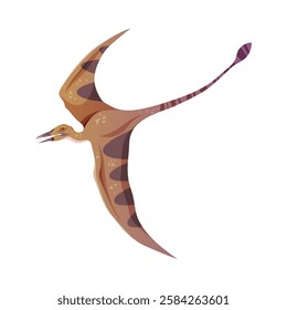 Extinct animal from Mesozoic period, isolated Pterodactyl or Pterosaurs dinosaur. Vector dino character with stretched wings flying. Reptile creature with long tail, predator or herbivore type