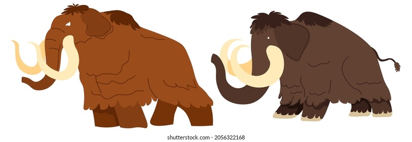 Extinct animal from prehistoric and ancient times, isolated mammoth mammals with tusks and large size of body. Wilderness and climate change, megafauna and fauna of nature. Vector in flat style