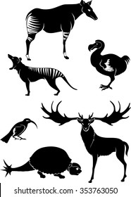 Extinct Animals-Variation Of Extinct Species Against White Background