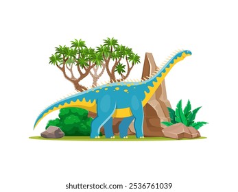 Extinct Barapasaurus dinosaur cute character. Paleontology reptile, Jurassic era dinosaur or extinct lizard happy funny cartoon vector character. Prehistoric animal funny isolated personage or mascot