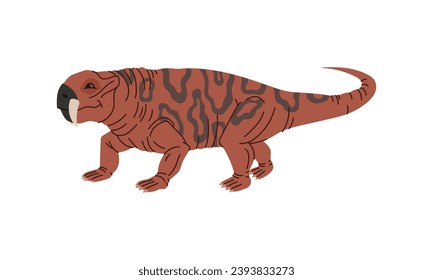 Dinosaurio extinto con miembros, colmillos y cola de lagartijas. Ícono aislado vectorial del animal depredador de la prehistoria. Personaje dino para el diseño de juegos