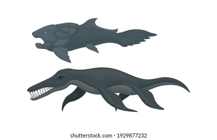 Extinct Prehistoric Animals with Aquatic Mammal Beasts Vector Set