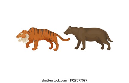 Extinct Prehistoric Animals with Terrestrial Mammal Beasts Vector Set