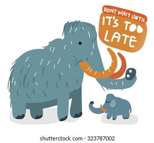 Extinct Wolly Mammoth. Vector Illustration Flat