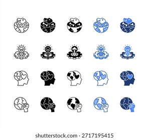 Aussterben, Innovation, Bewusstsein, Aktion mehrere Stil-Icon-Set.