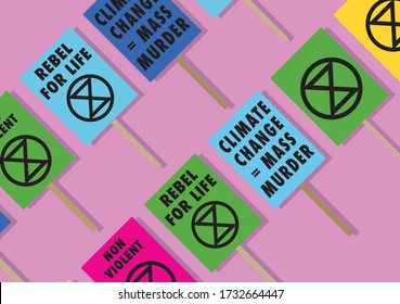 Extinction rebellion protest placards climate change