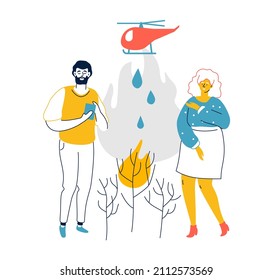 Extinguish burning forests - modern flat design style illustration