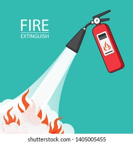 Extinguish fire. Vector illustration flat design. Isolated on background. Protection from flame. Foam from nozzle. - Vector