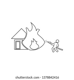 to extinguish a house with a hose icon. Element of Fireman for mobile concept and web apps icon. Outline, thin line icon for website design and development, app development