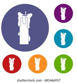 Extinguished candle icons set in flat circle red, blue and green color for web