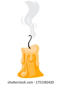 Una vela de cera extinguida. Un solo objeto aislado en el fondo blanco.