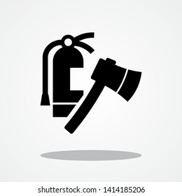 Extinguisher and Axe Icon with Gray Shadow 