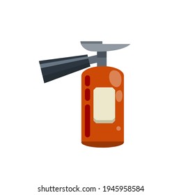 Extinguisher. Fireman tool. Red cylinder. Flat cartoon illustration