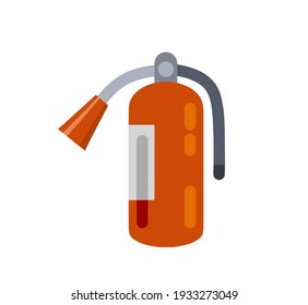 Extinguisher. Flat cartoon illustration. Fireman tool. Red cylinder