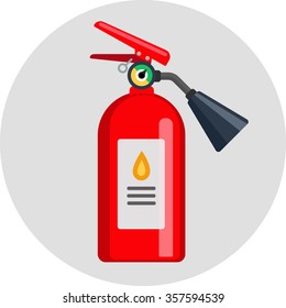 extinguisher flat color vector icon illustration with label and pressure gauge