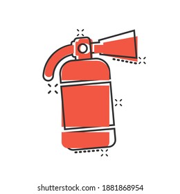 Extinguisher icon in comic style. Fire protection cartoon vector illustration on white isolated background. Emergency splash effect business concept.
