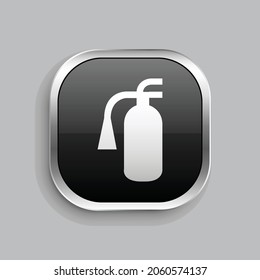 extinguisher icon design. Glossy Button style rounded rectangle isolated on gray background.. Vector illustration