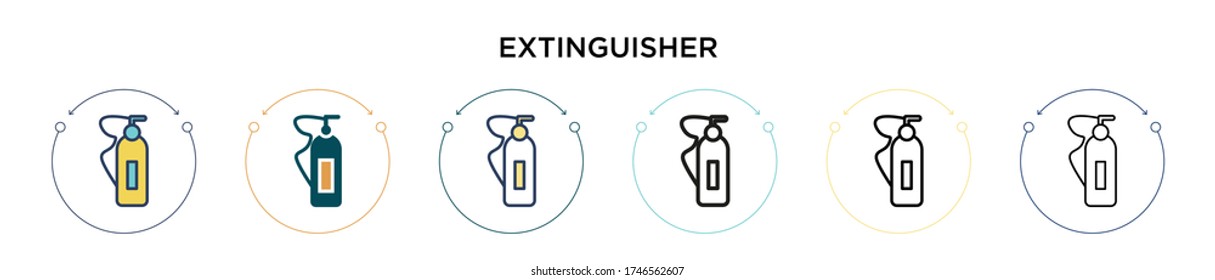 Extinguisher icon in filled, thin line, outline and stroke style. Vector illustration of two colored and black extinguisher vector icons designs can be used for mobile, ui, web