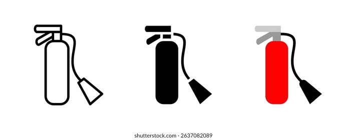 Extinguisher icon. Fire safety cylinder with hose and nozzle vector illustration. Used in emergencies to suppress flames and ensure public protection symbol. Essential firefighting equipment pictogram