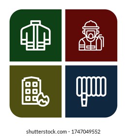 extinguisher icon set. Collection of Firefighter uniform, Fireman, House on fire, Water hose icons