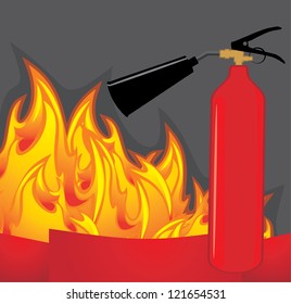 Extinguisher on the fiery background. Vector