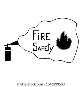 Extinguisher with text fire safety vector illustration in black.