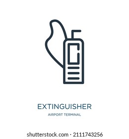 extinguisher thin line icon. fire, emergency linear icons from airport terminal concept isolated outline sign. Vector illustration symbol element for web design and apps.