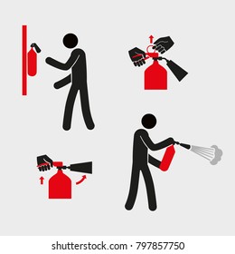 Extinguisher's instructions. Vector drawing