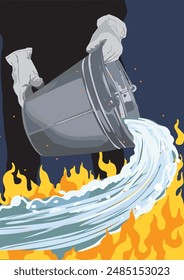 Extinguishing a fire with a bucket of water