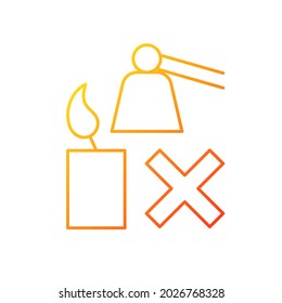 Extinguishing flickering candle gradient linear vector manual label icon. Avoiding soots. Thin line color symbols. Modern style pictogram. Vector isolated outline drawing for product use instructions