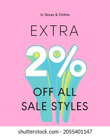 Extra el 2% de todos los estilos de venta en tiendas y en línea, oferta especial venta 2% descuento número 3D número etiqueta vectorial ilustración vectorial. etiqueta de temporada verano venta cupón promocional banquete vacaciones