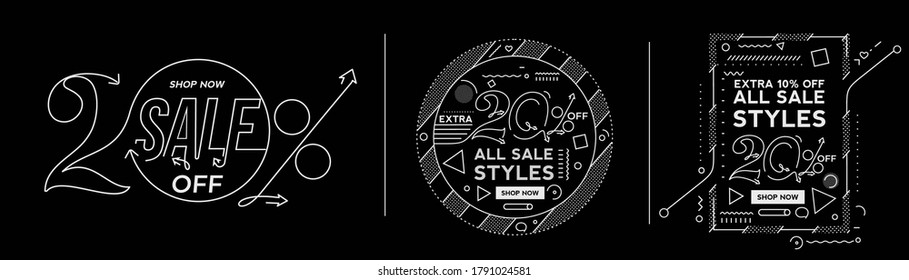 Extra 20% OFF Flash Sale Descuento Promoción de Plantilla de Banner Gran oferta especial de venta. banner de oferta especial de fin de temporada. ilustración vectorial.